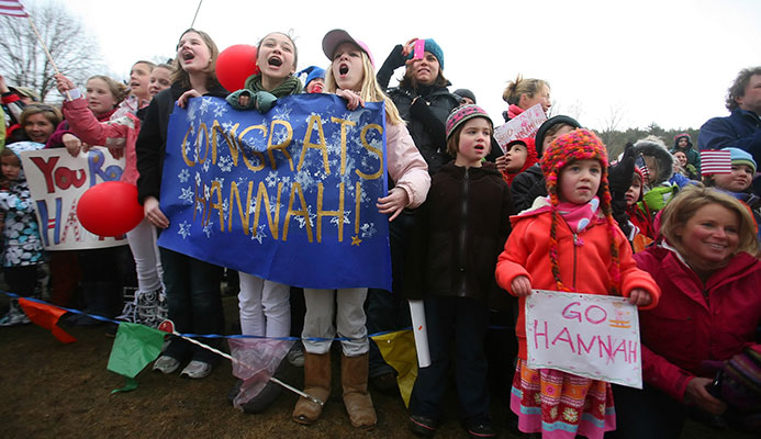 A celebration in Norwich, Vt., Hannah Kearney’s hometown, after she won a moguls gold medal at the 2010 Olympics.CreditNicole Bengiveno /The New York Times A celebration in Norwich, Vt., Hannah Kearney’s hometown, after she won a moguls gold medal at the 2010 Olympics.CreditNicole Bengiveno /The New York Times
