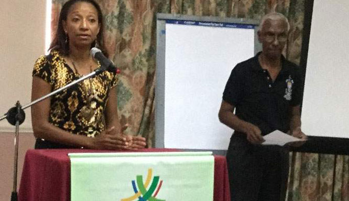 UWI PRESENTATION: University of the West Indies lecturer Sherlan Cabralis, left, makes a presentation during Saturday’s First Citizens Sports Foundation National Governing Bodies (NGBs) Meet and Greet Seminar, at the Cascadia Hotel and Conference Centre. At right is senior Sports Foundation member, Dr Terry Ali. UWI PRESENTATION: University of the West Indies lecturer Sherlan Cabralis, left, makes a presentation during Saturday’s First Citizens Sports Foundation National Governing Bodies (NGBs) Meet and Greet Seminar, at the Cascadia Hotel and Conference Centre. At right is senior Sports Foundation member, Dr Terry Ali.