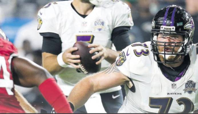 In this October 26, 2015, file photo, Baltimore Ravens guard Marshal Yanda (73) blocks during an NFL football game against the Arizona Cardinals, in Glendale, Arizona. PICTURE AP In this October 26, 2015, file photo, Baltimore Ravens guard Marshal Yanda (73) blocks during an NFL football game against the Arizona Cardinals, in Glendale, Arizona. PICTURE AP