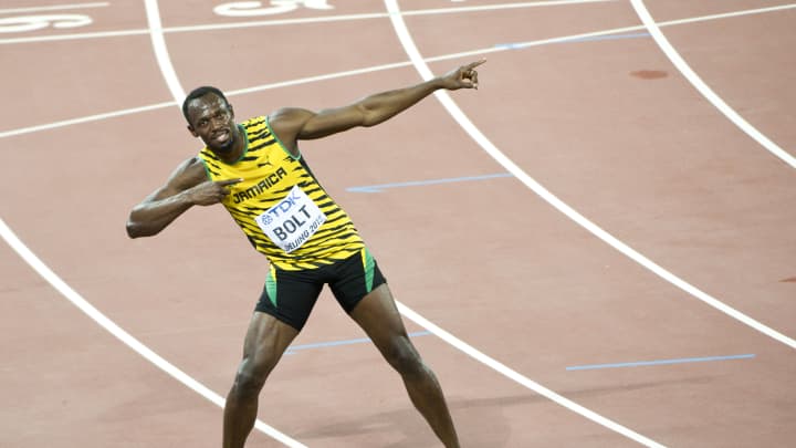 Usain Bolt of Jamaica celebrates after winning gold in the Men's 100 metres final during day two of the 15th IAAF World Athletics Championships Beijing 2015 at Beijing National Stadium on August 23, 2015 in Beijing, China. VCG | Visual China Group | Getty Images Usain Bolt of Jamaica celebrates after winning gold in the Men's 100 metres final during day two of the 15th IAAF World Athletics Championships Beijing 2015 at Beijing National Stadium on August 23, 2015 in Beijing, China. VCG | Visual China Group | Getty Images