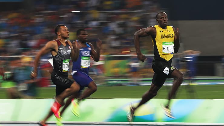 Andre de Grasse of Canada and Usain Bolt of Jamaica react as they compete in the Men’s 200m Semifinals on Day 12 of the Rio 2016 Olympic Games at the Olympic Stadium on August 17, 2016 in Rio de Janeiro, Brazil. (Photo by Ian MacNi/Getty Images)Ian MacNicol | Getty Images Sport | Getty Images Andre de Grasse of Canada and Usain Bolt of Jamaica react as they compete in the Men’s 200m Semifinals on Day 12 of the Rio 2016 Olympic Games at the Olympic Stadium on August 17, 2016 in Rio de Janeiro, Brazil. (Photo by Ian MacNi/Getty Images)Ian MacNicol | Getty Images Sport | Getty Images