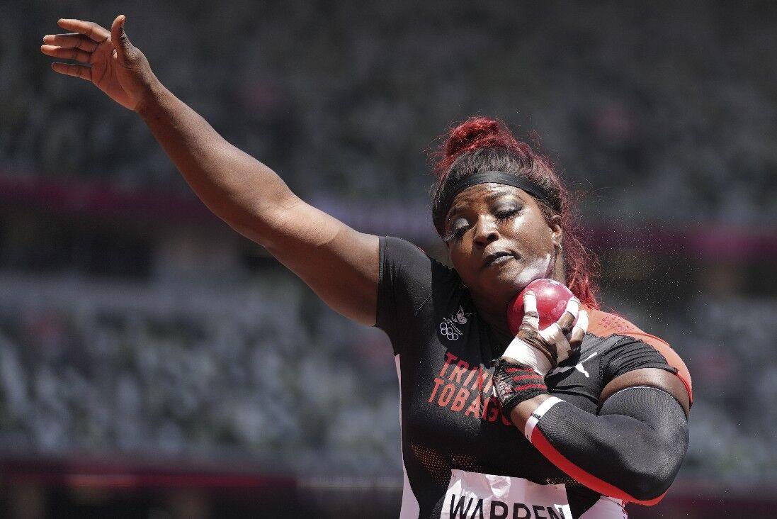 BEST THROW OF 18.32 METRES: T&T’s Portious Warren competes in the final of the Women’s Shot Put in the Olympic Stadium, at the 2020 Summer Olympics, in Tokyo, Japan, yesterday. —Photo: AP BEST THROW OF 18.32 METRES: T&T’s Portious Warren competes in the final of the Women’s Shot Put in the Olympic Stadium, at the 2020 Summer Olympics, in Tokyo, Japan, yesterday. —Photo: AP