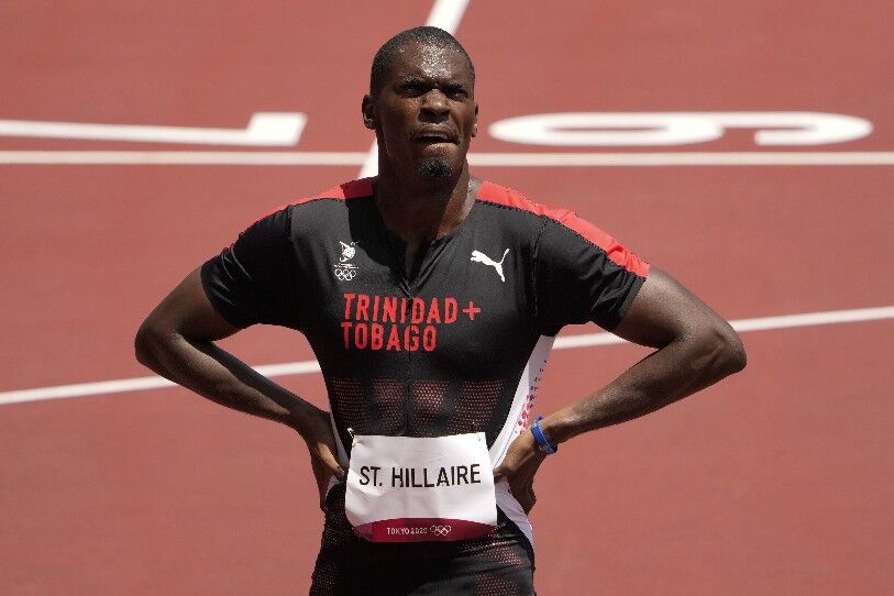 INJURED ON THIRD RELAY LEG:Dwight St Hillaire. —Photo: AP INJURED ON THIRD RELAY LEG:Dwight St Hillaire. —Photo: AP