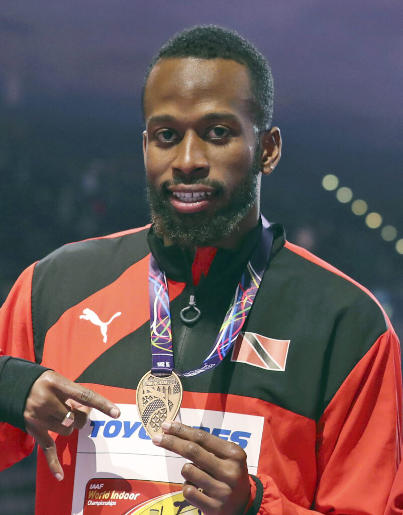 Trinidad and Tobago's bronze medallist Deon Lendore poses during the medal ceremony for the men's 400-merer final at the World Athletics Indoor Championships in Birmingham, Britain, in this March 3, 2018 file photo. Lendore, 29, a former Olympic sprinter and bronze medallist for TT and NCAA champion at Texas A&M, was killed in a head-on collision in Texas, state police said, on Tuesday. (AP Photo) Trinidad and Tobago's bronze medallist Deon Lendore poses during the medal ceremony for the men's 400-merer final at the World Athletics Indoor Championships in Birmingham, Britain, in this March 3, 2018 file photo. Lendore, 29, a former Olympic sprinter and bronze medallist for TT and NCAA champion at Texas A&M, was killed in a head-on collision in Texas, state police said, on Tuesday. (AP Photo)