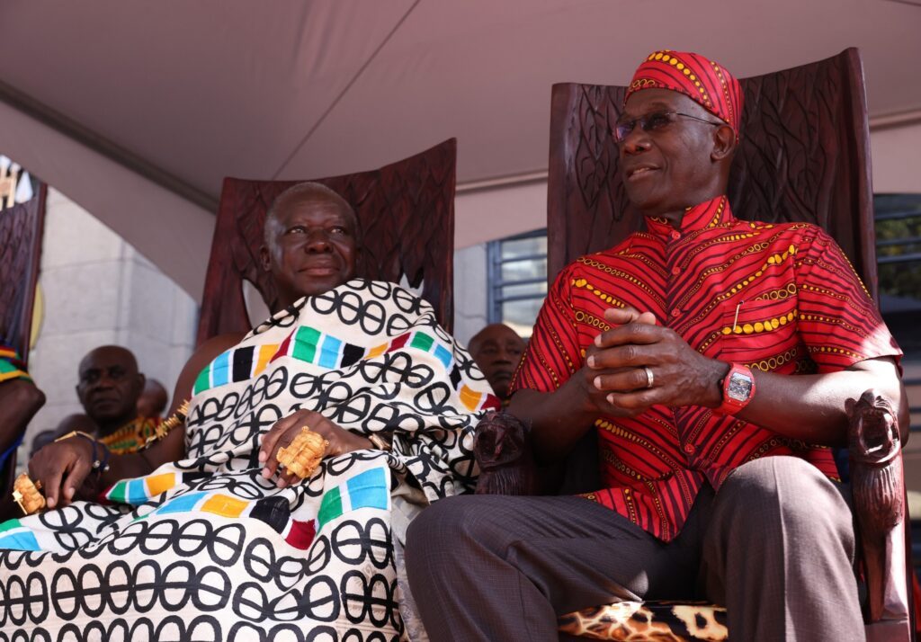 Prime Minister Dr Keith Rowley sits with The Asantehene, His Royal Majesty Otumfuo Osei Tutu II, during the Emancipation Day procession at the Treasury Building, Port of Spain on August first, 2023. FILE PHOTO/ COURTESY OPM - (Image obtained at newsday.co.tt) Prime Minister Dr Keith Rowley sits with The Asantehene, His Royal Majesty Otumfuo Osei Tutu II, during the Emancipation Day procession at the Treasury Building, Port of Spain on August first, 2023. FILE PHOTO/ COURTESY OPM - (Image obtained at newsday.co.tt)