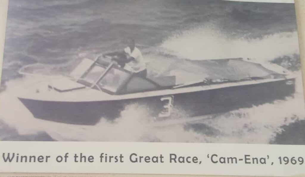 Winner of the first Great Race 'Cam-Ena', in 1969 - (Image obtained at newsday.co.tt) Winner of the first Great Race 'Cam-Ena', in 1969 - (Image obtained at newsday.co.tt)