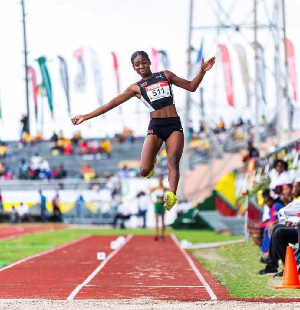 In this April 1, 2024 file photo, TT’s Janae De Gannes competes in the girls’ Under-20 long jump at the 51st edition of the Carifta Game at Kirani James Stadium in St George’s, Grenada. - Carifta Games Grenada (Image obtained at newsday.co.tt)