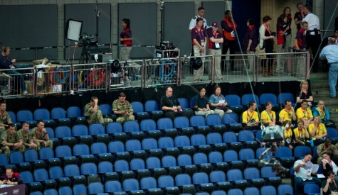 empty  seats  inside north greenwich arena during the womens team preliminaries competition