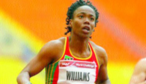 Flashback: St. Kitts and Nevis sprinterTameka Williams crosses the finish line to win the women's 100 metres event during Moscow Challenge IAAF track and field competitions at Lyzhniki stadium in Moscow, Russia last June. —Photo: AP