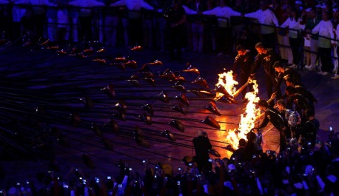 The Olympic cauldron is lit during the Opening Ceremony of the London 2012 Olympic Games at the Olympic Stadium in Stratford